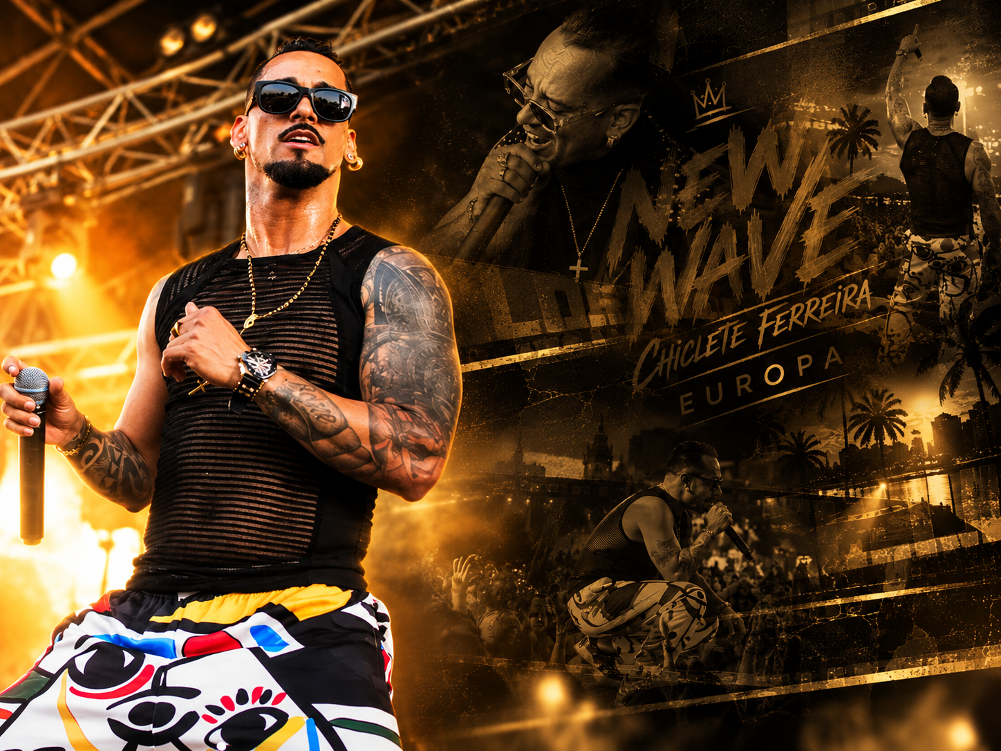 Pôster dourado de Chiclete Ferreira — NEW WAVE EUROPA